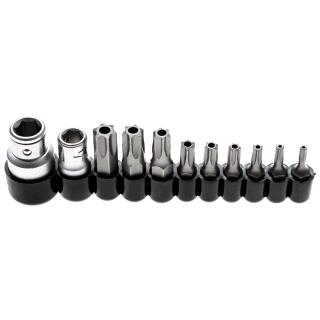 Bit-Satz, Antrieb Außensechskant 6,3 mm (1/4 Zoll) / 10 mm (3/8 Zoll), T-Profil (für Torx) mit Bohrung, 11-tlg.