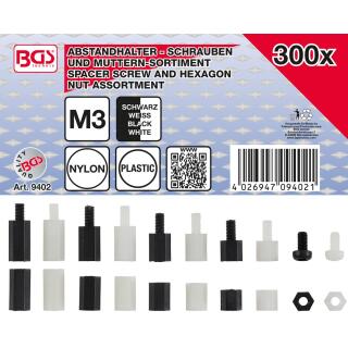 Abstandhalter-Schrauben und Sechskant-Muttern-Sortiment, Nylon, 300-tlg.