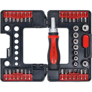Bit-/Steckschlüssel-Einsatz-Satz, mit Ratschen-Drehgriff für Bits, umschaltbar, 38-tlg.