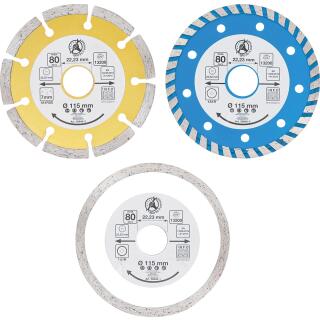 Diamant-Trennscheiben-Satz, Bohrungs-Ø 20 mm, Ø 115 mm, 3-tlg.